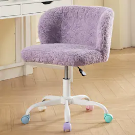 Ecooso - Artificial rabbit hair Home Office Chair with Metal Base,Adjustable Desk Chair Swivel Office Chair,Vanity Chair - Violet