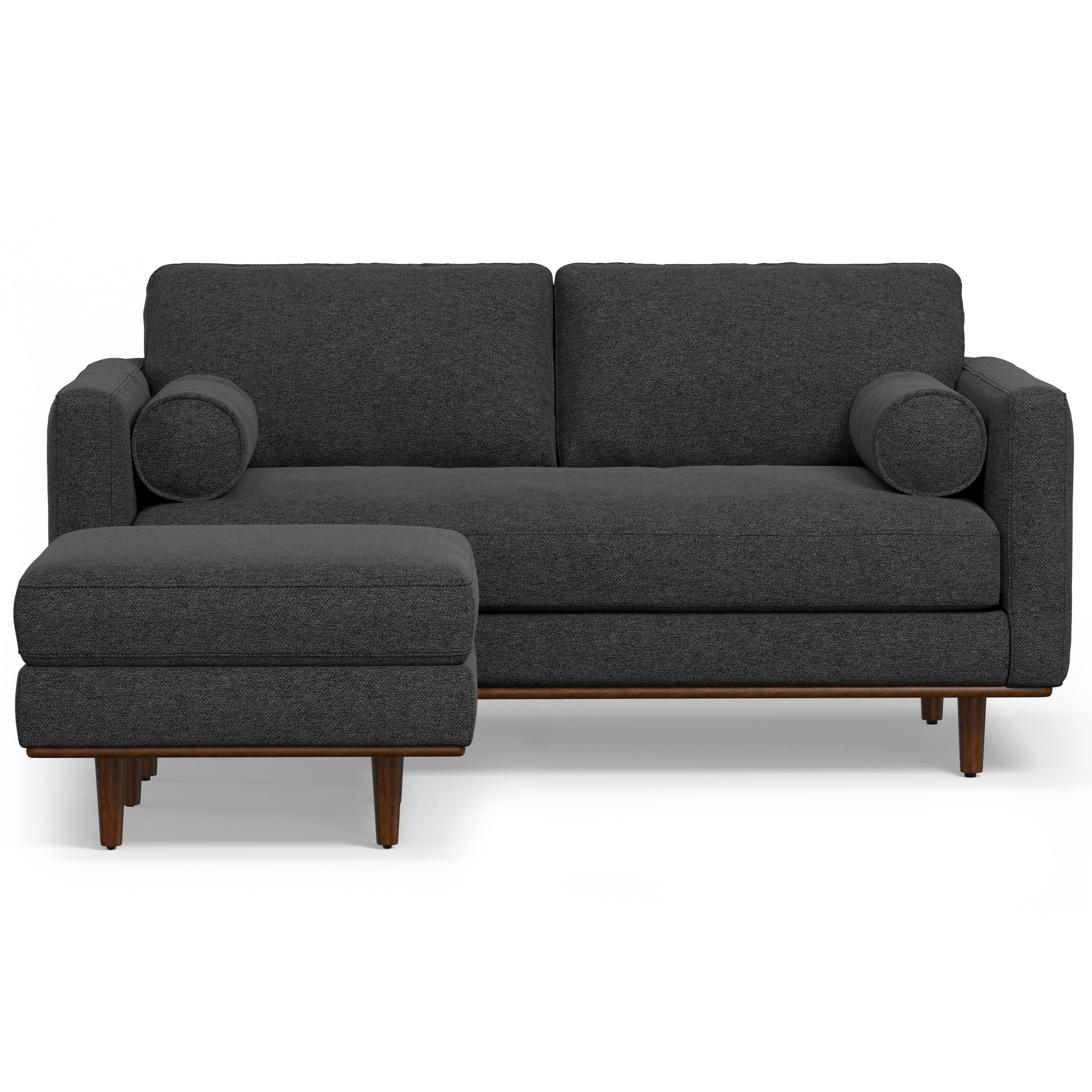 Alt View 4. Simpli Home - Morrison Mid-Century Modern 72 inch Wide Sofa with Ottoman Set in Charcoal Grey Tightly Woven Performance Fabric - Charcoal Grey.