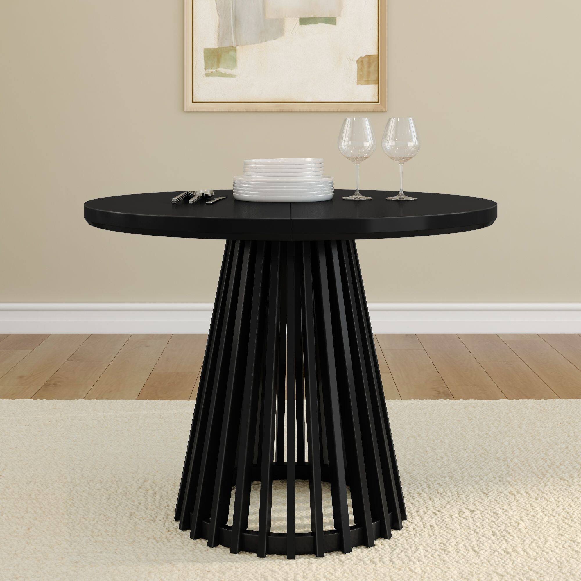 Alt View 1. Plank+Beam - Lido Round Dining Table (38in / 966mm)|| Black - Black.