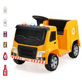 Gymax - 12V Recycling Garbage Truck Electric Ride On Toy Remote w/Recycling Accessories - Yellow