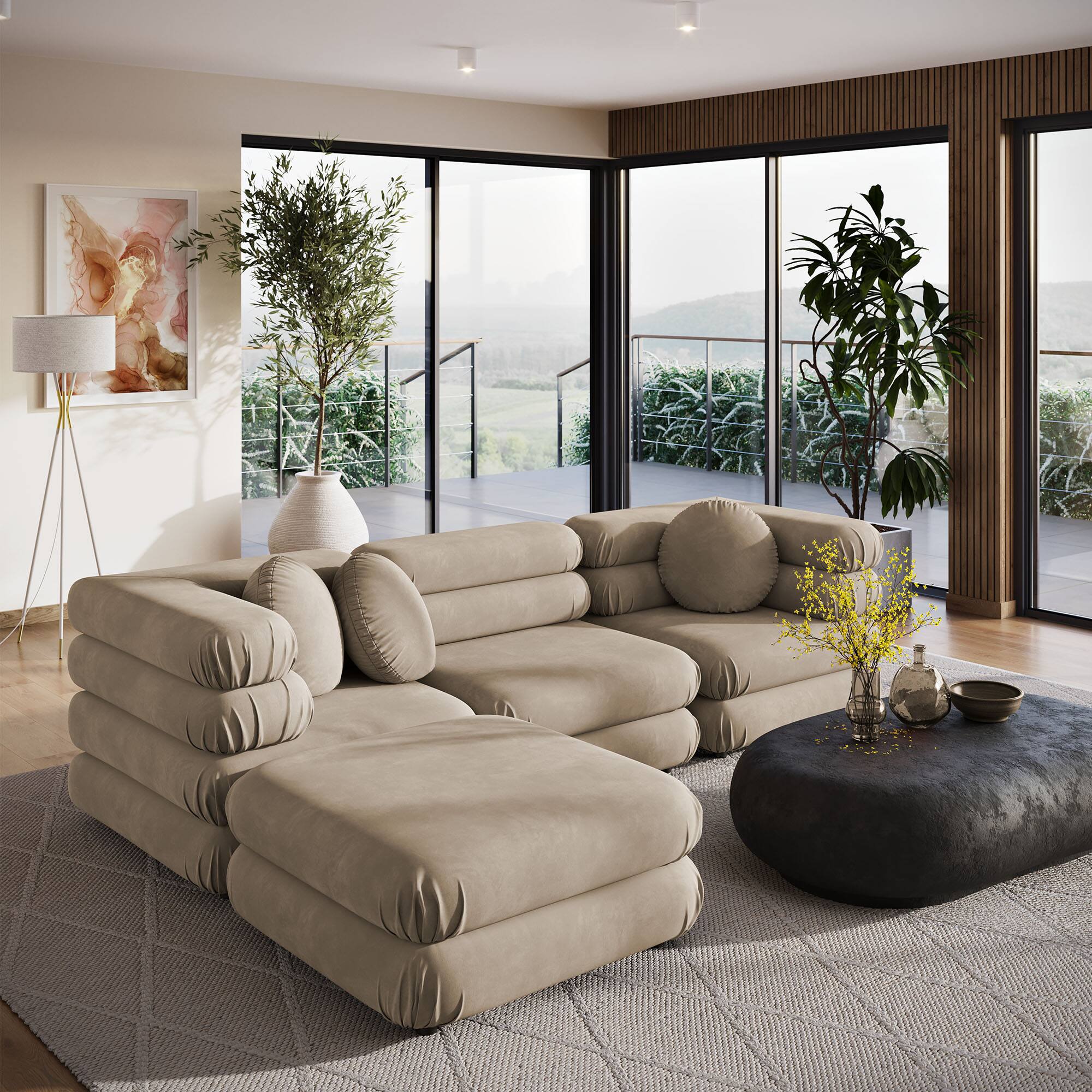 Alt View 10. Modway - Jubilee 4-Piece Modular Performance Velvet Sectional Sofa by Modway - Taupe.