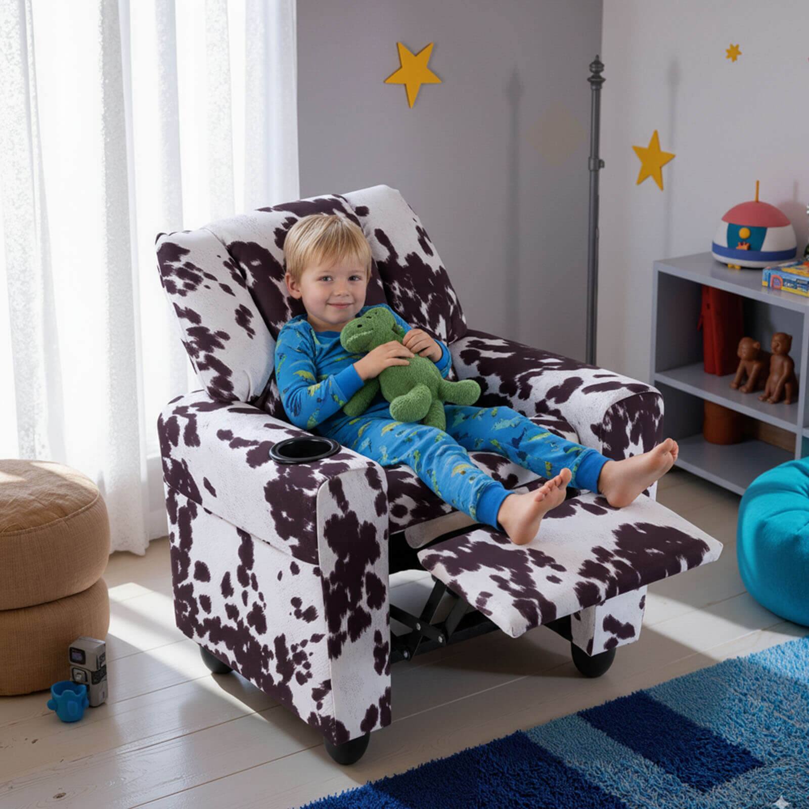 Alt View 4. Costway - Costway Kids Recliner with Cup Holder with Adjustable Backrest & Footrest for Boys & Girls - Zebra.