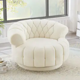 Whisen - 45.9" Oversized Round Swivel Sofa Accent Chair with Tufted Back and Chenille Upholstery - Beige