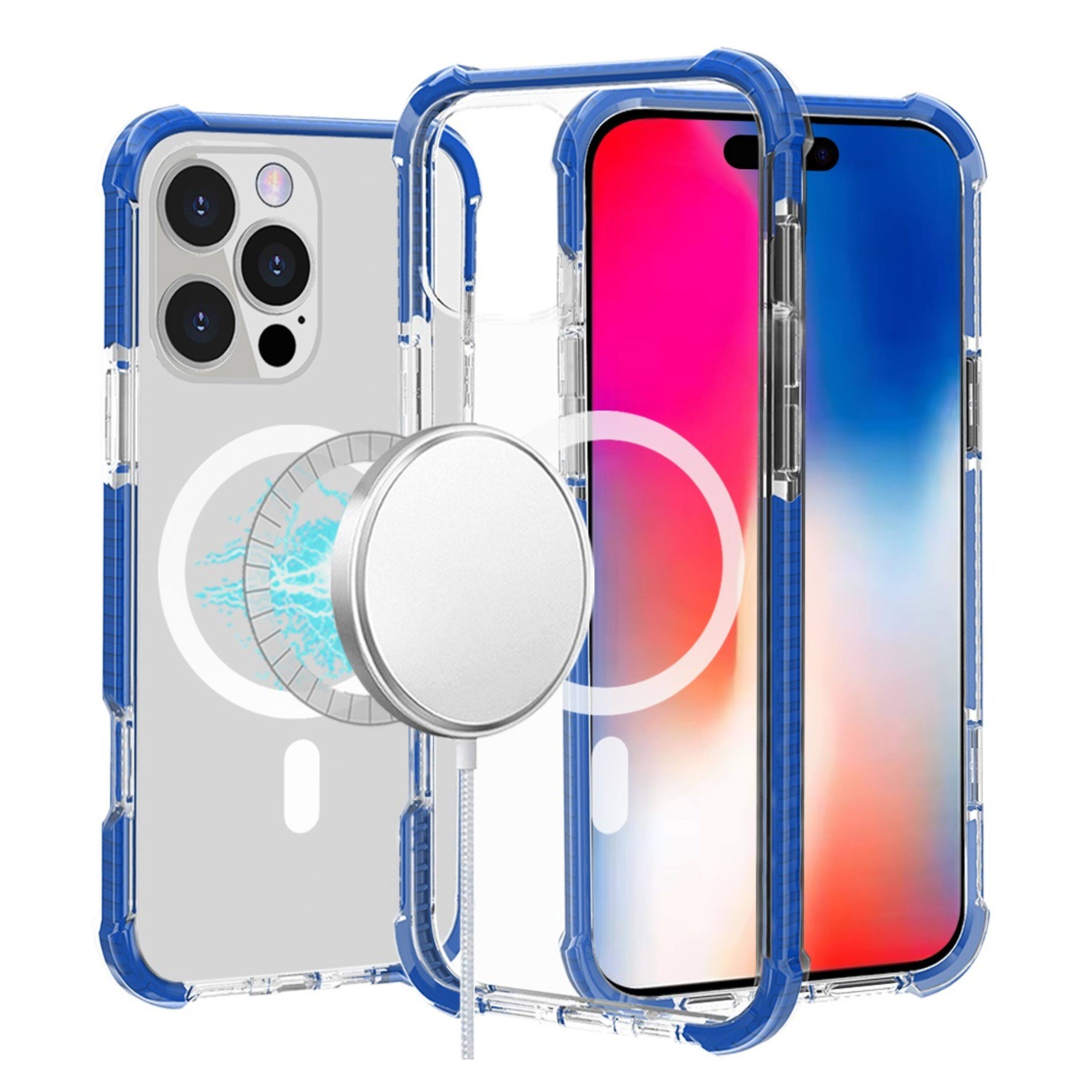 Angle. Kitcheniva - Acrylic Hybrid Magnetic Circle Phone Case With Tempered Glass For iPhone 16 Pro Blue - Blue.
