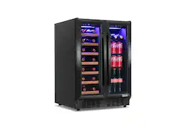 NewAir - Dual Zone 24 in. Built-In 20 Bottle and 78 Can Wine and Beverage Cooler with French Doors – - Black Stainless Steel