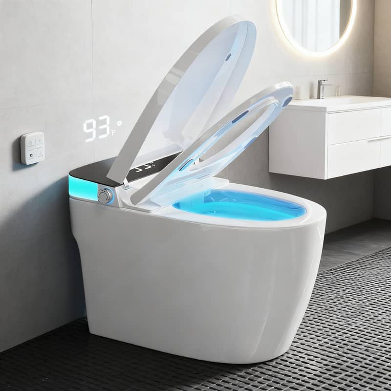 Vipbear - Smart Toilet with Heated Seat Slow Close,Night Light, Remote Control,Water-Saving Siphon Dual Auto Flush,Emergency Flush - White