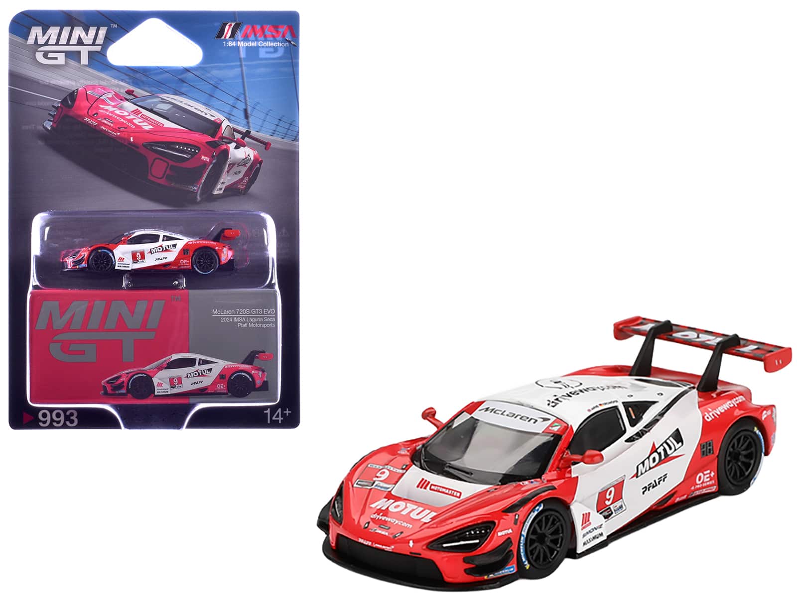 Mini GT - McLaren 720S GT3 EVO #9 Oliver Jarvis & Marvin Kirchhofer Pfaff Motorsports IMSA Motul Monterey Laguna Seca 1/64 - Multicolor