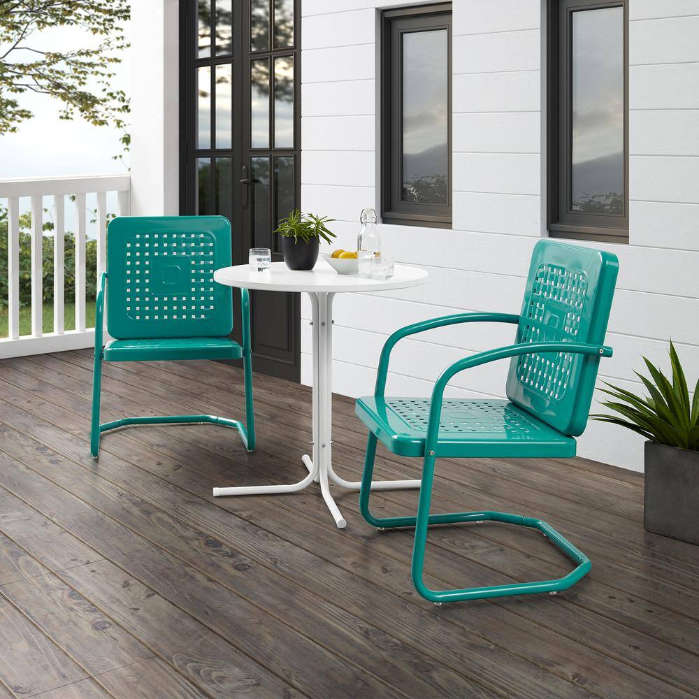Alt View 6. Crosley Furniture - Bates 3Pc Retro Outdoor Bistro Set - Bistro Table & 2 Armchairs - Turquoise Gloss.