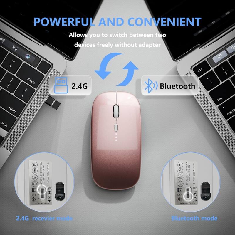 POWERFUL AND CONVENIENT  
Allows you to switch between two devices freely without adapter  

2.4G  
Bluetooth  

2.4G receiver mode  
Bluetooth mode