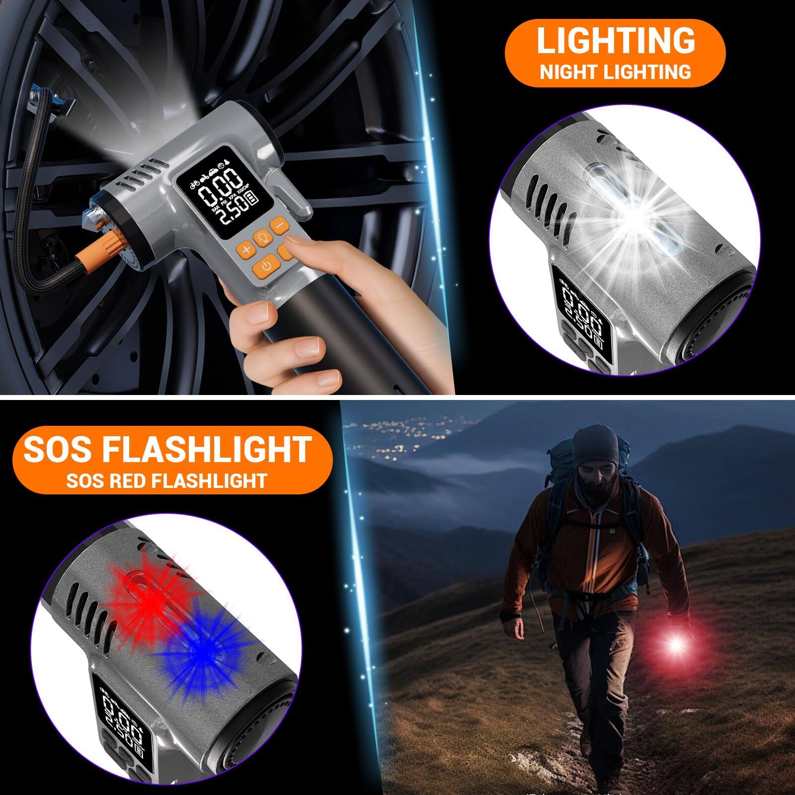 LIGHTING  
NIGHT LIGHTING  

SOS FLASHLIGHT  
SOS RED FLASHLIGHT