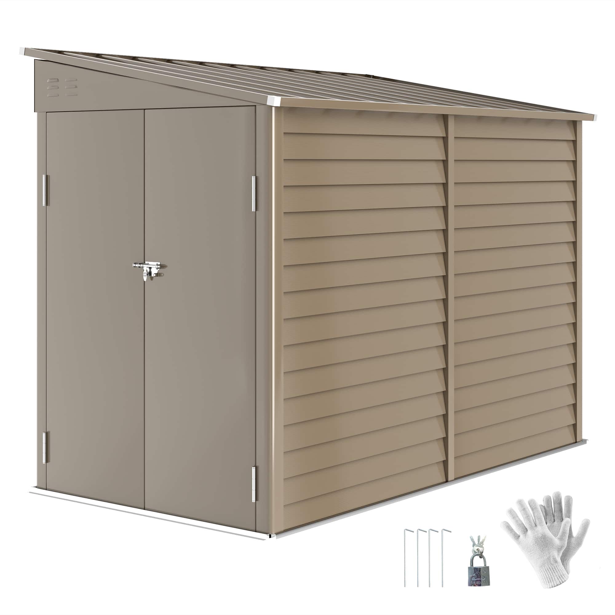 Front. Outsunny - 4.6' x 9' Steel Outdoor Storage Shed, Lean to Shed, Metal Tool House with Foundation Kit, Lockable Doors.