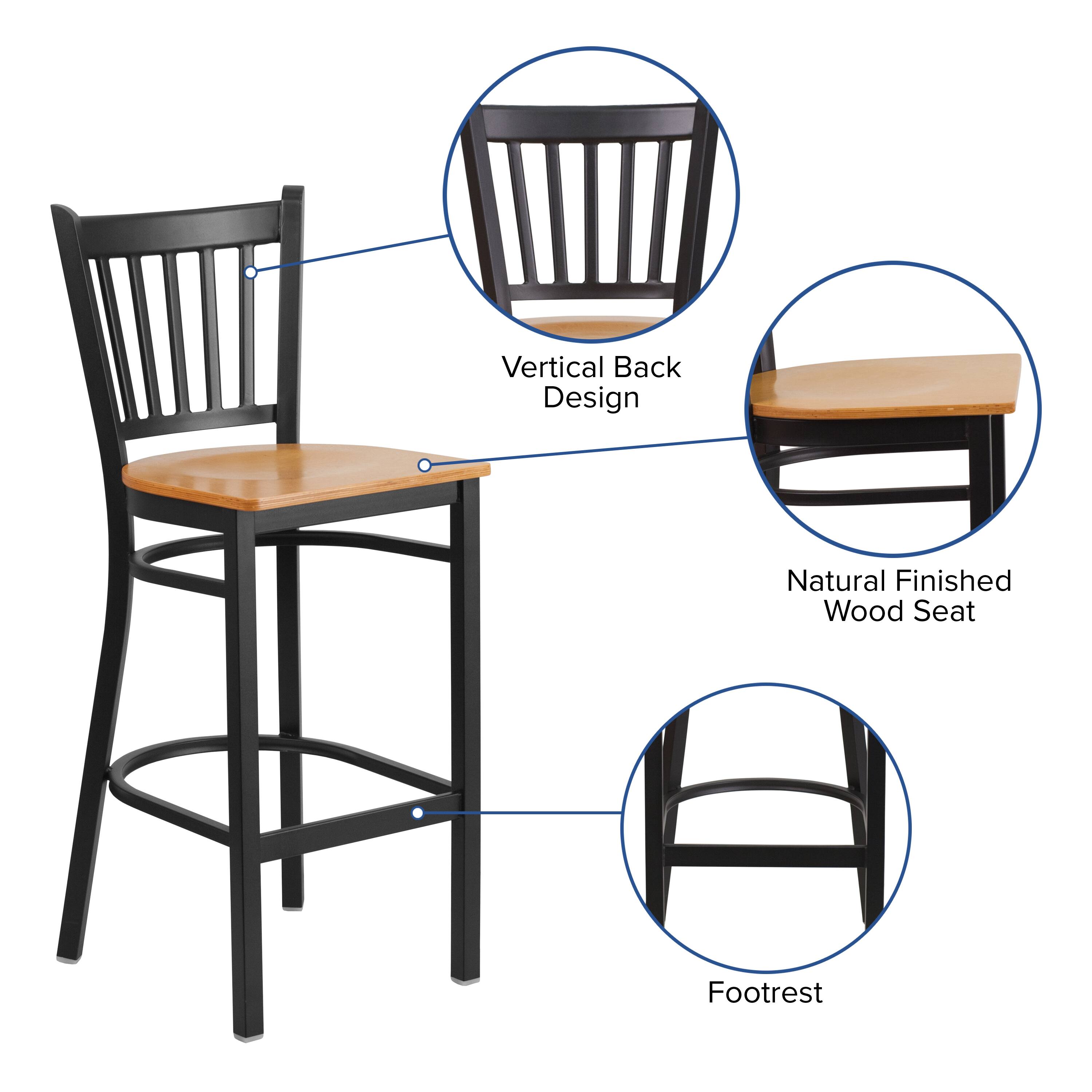 Vertical Back Design  
Natural Finished Wood Seat  
Footrest