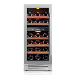 Ca'Lefort - 15 Inch Wine Fridge,28 Bottle Wine Refrigerator, 40-65°F Dual Zone Wine cooler,3 Color LED,Built-in,for Home/Bar - Stainless Steel