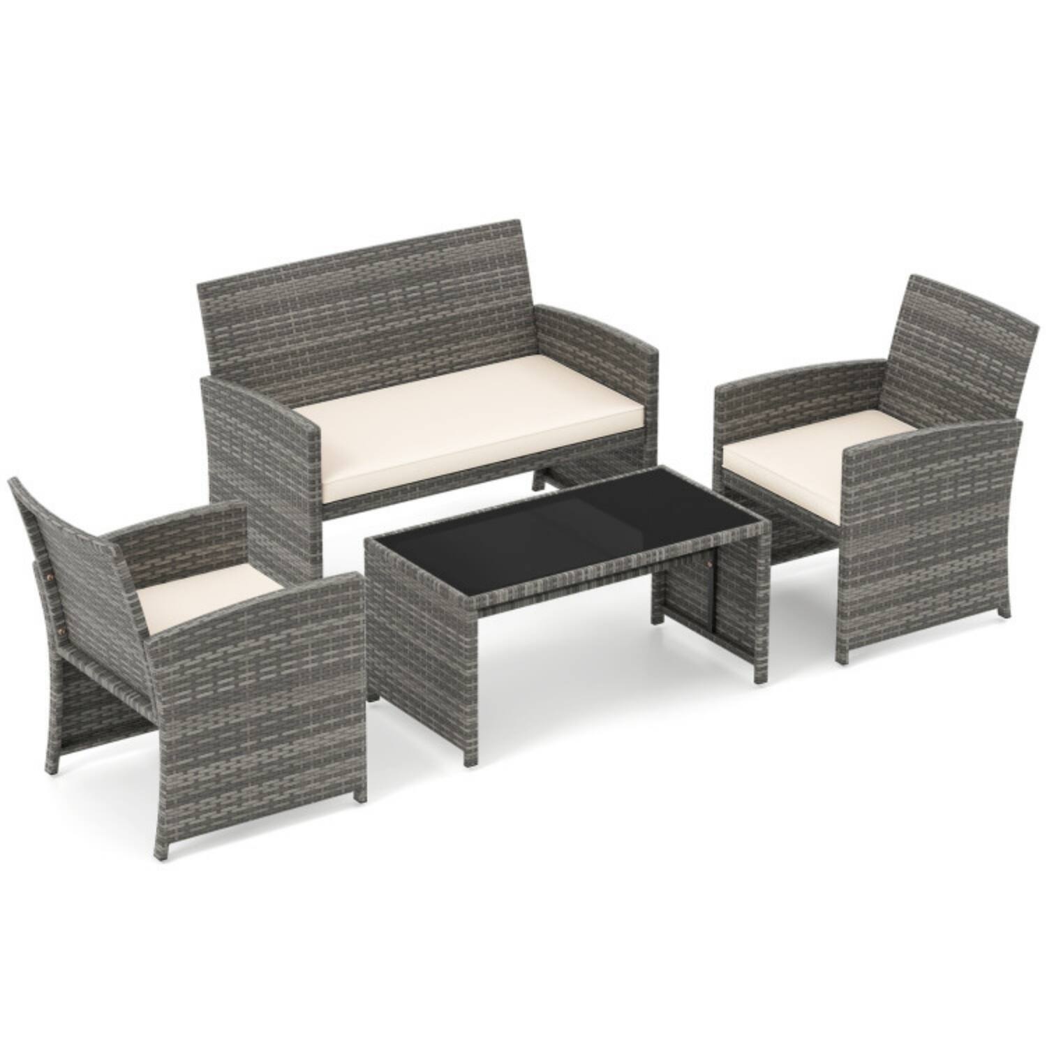 Alt View 4. Mondawe - 25 x 22 x 31 IN Freestanding Patio Conversation Set with Loveseat, 2 Chairs & Table 4-Piece - Mix Gray+Off White.