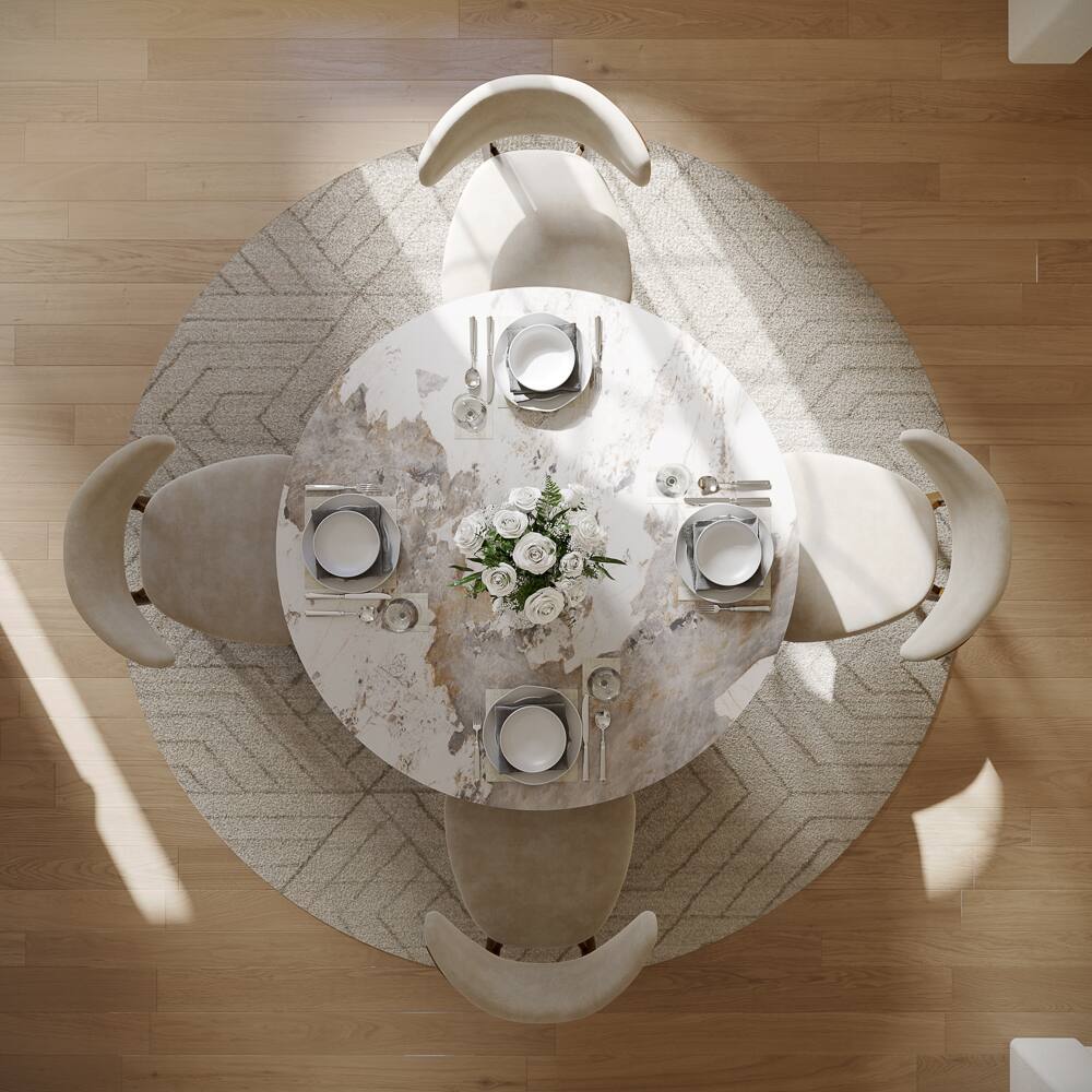 Alt View 4. POVISON - Modern 47" Round Dining Table for 4 Pandora Sintered Stone for Small Spaces, Breakfast Nooks & Apartments - Pandora.