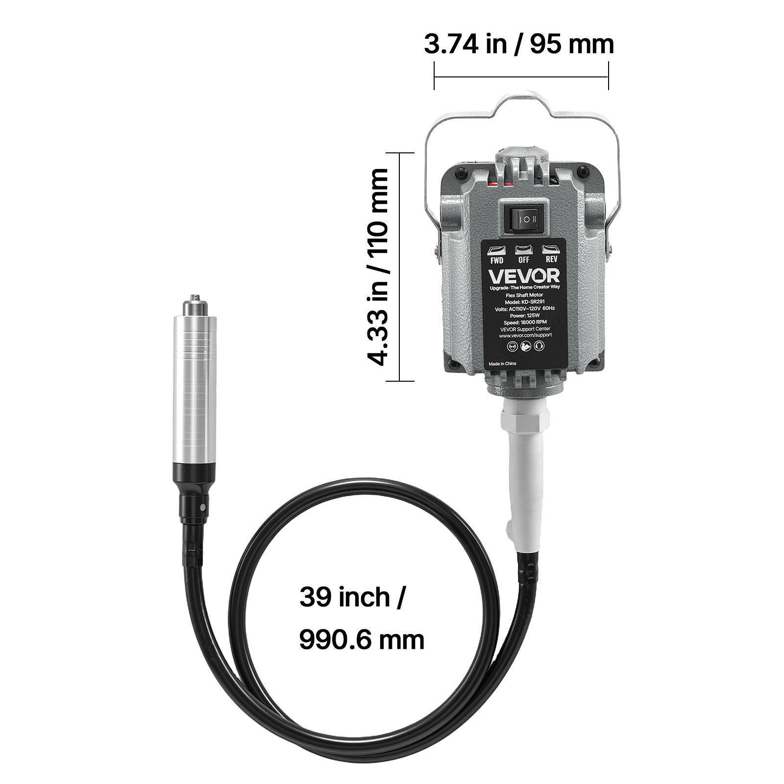 3.74 in / 95 mm  
4.33 in / 110 mm  
39 inch / 990.6 mm