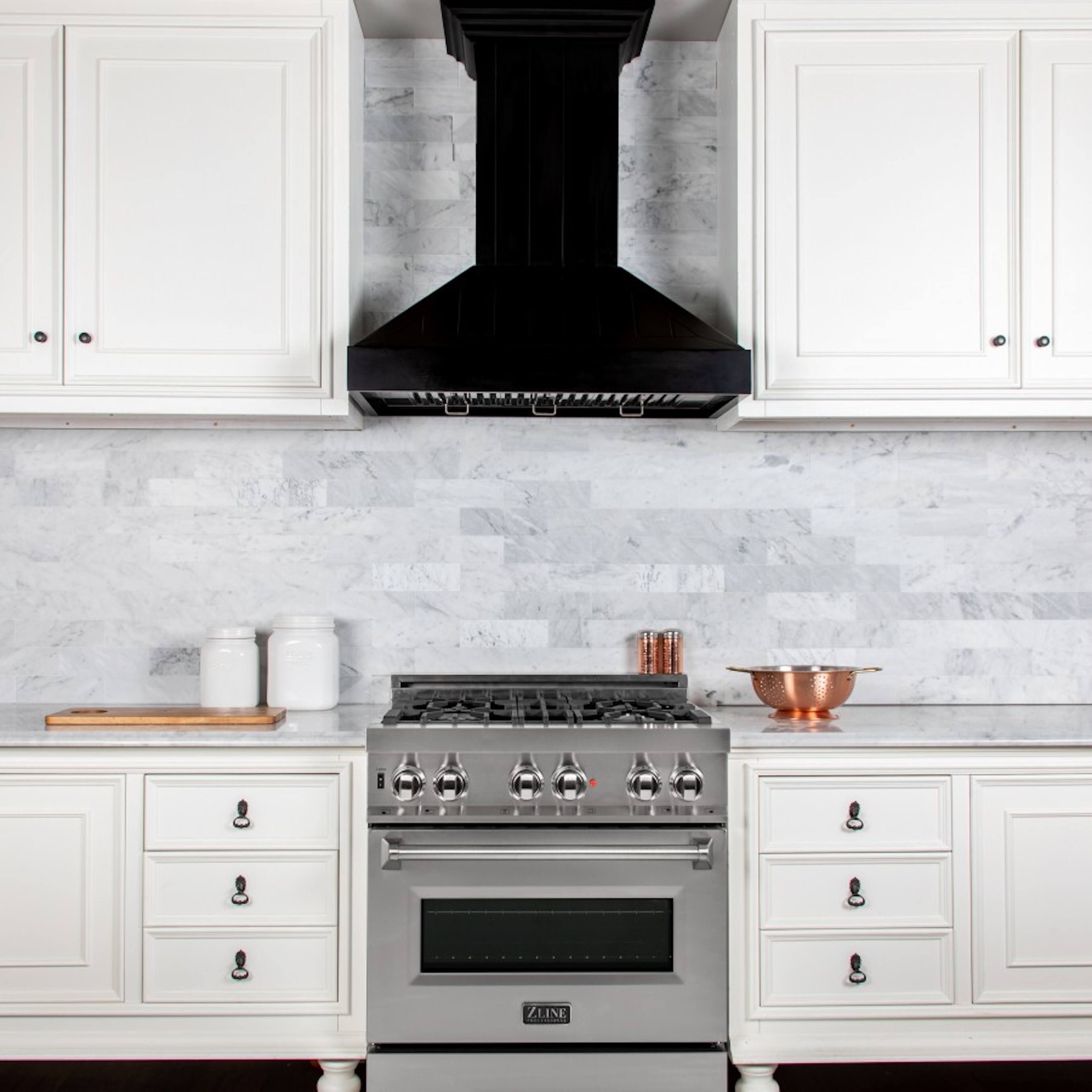 Alt View 3. ZLINE - 36" Wooden Convertible Vent Wall Mount Range Hood - Black.