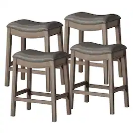 Maven Lane - Adrien Counter Stool, Ronan Stone Vegan Leather, Set of 4 - Reclaimed Oak