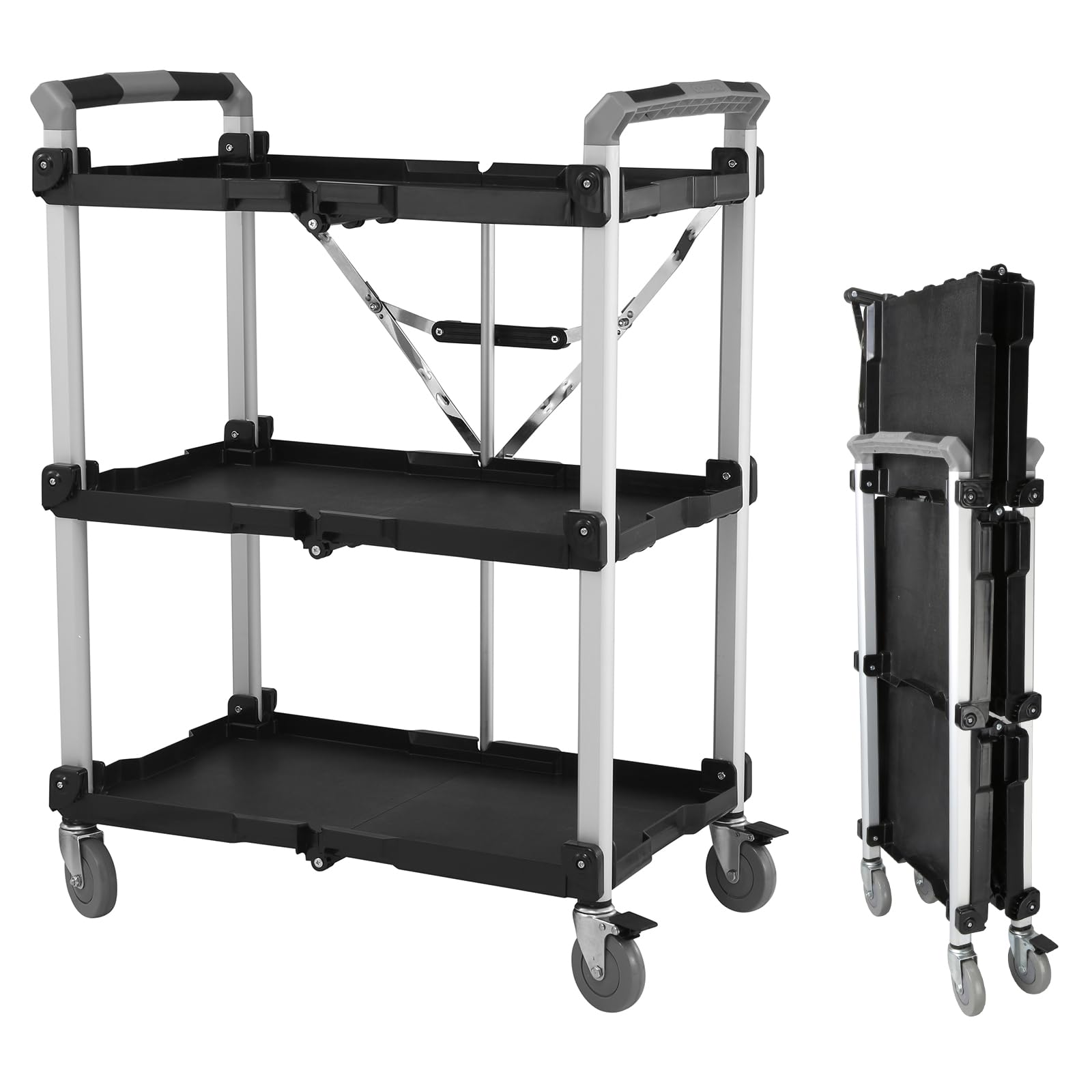 Front. JETRANSPORT - 85-188 Pack-n-roll Folding Collapsible Service Cart 150lb Capacity Black Portable This keep all - Black 300LB.