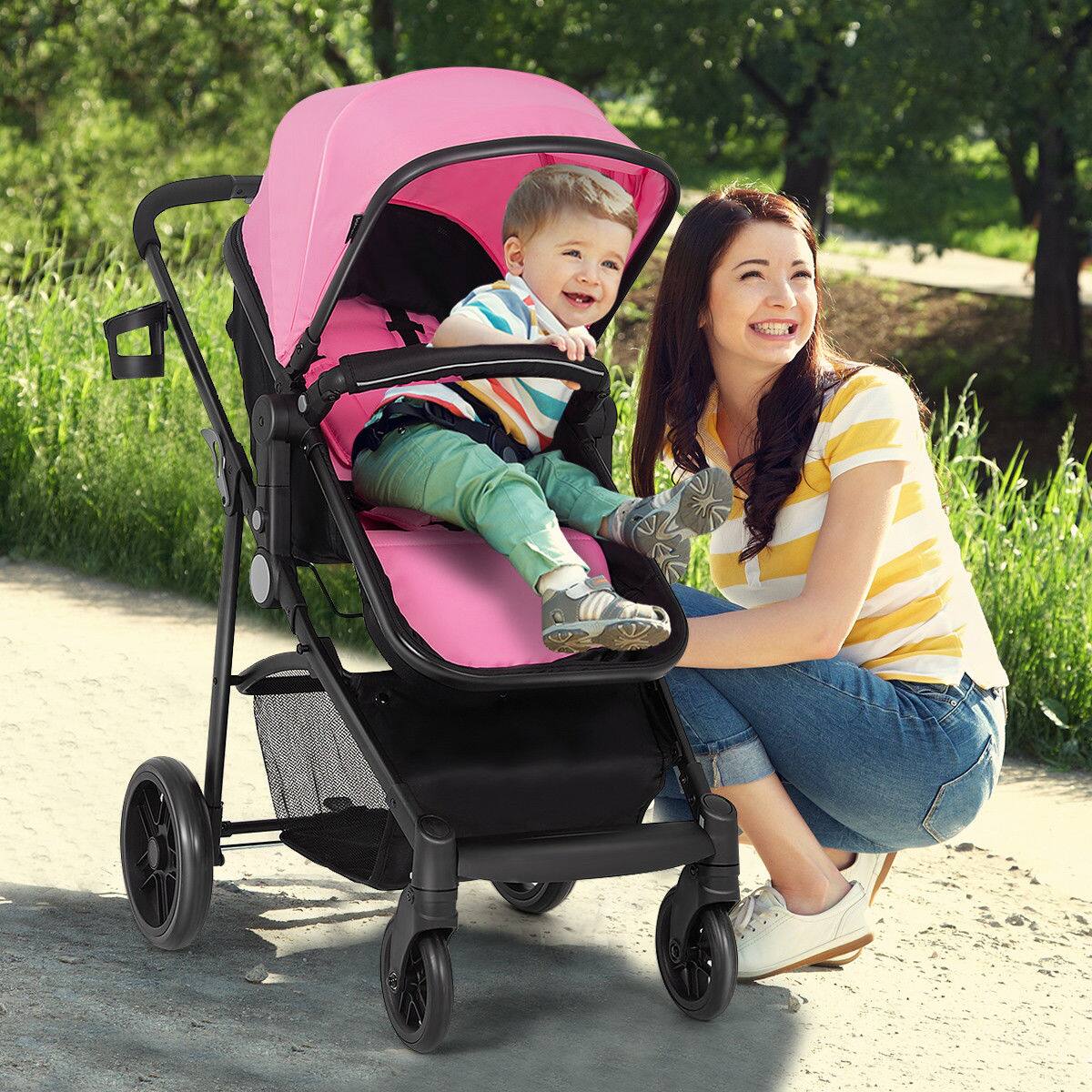 Alt View 1. Costway - Costway Foldable Baby Stroller 2 in1 Newborn Infant Travel Buggy Pushchair - Pink.