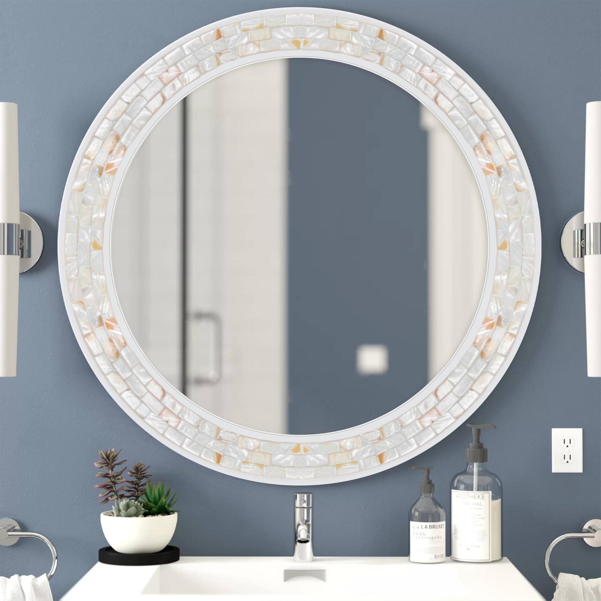 Comfort Essence Round Mirror Mother Of Inlay Framed Circle Mirrors For ...