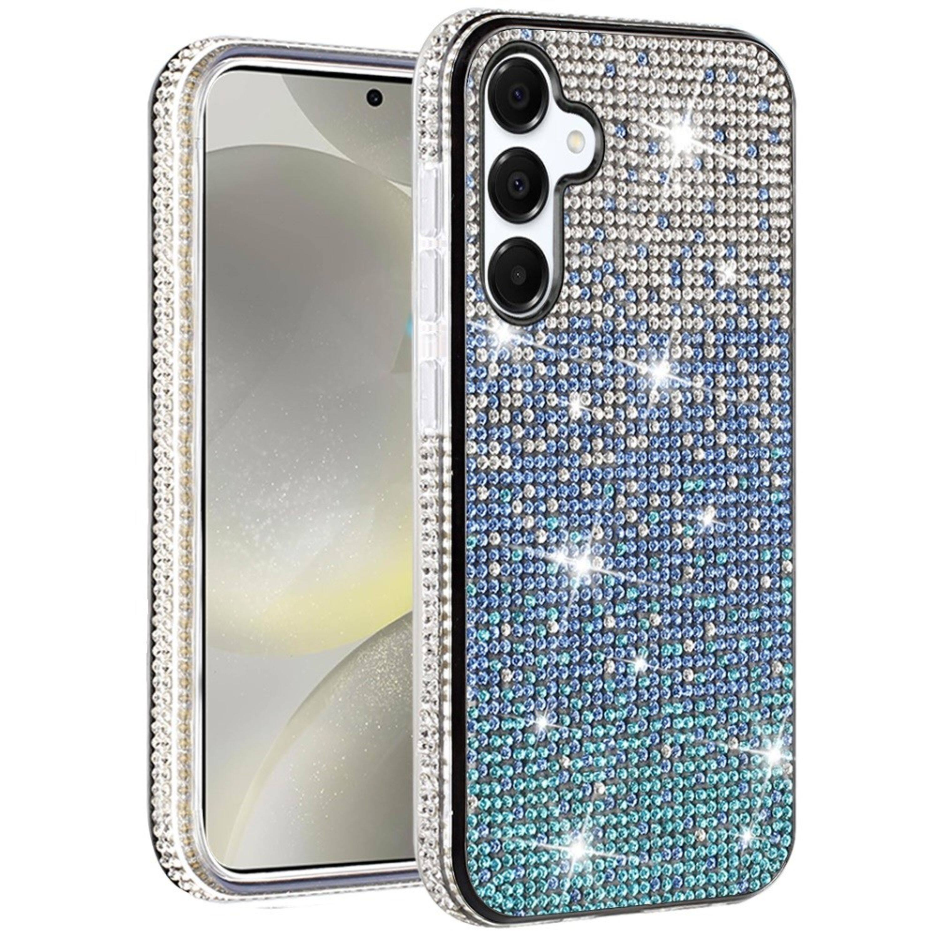 Left. Kitcheniva - Party Full Bling Diamond Phone Cover Plus Tempered Glass For Samsung S25/S24 Blue - Blue.