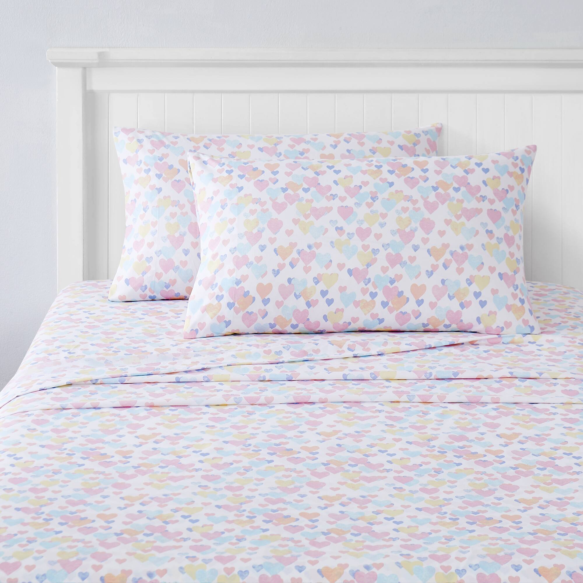 Left. Sweet Home Collection - Kids' Printed Classic & Bright Ultra Soft Microfiber Sheet Sets - Twin - Vintage Hearts.