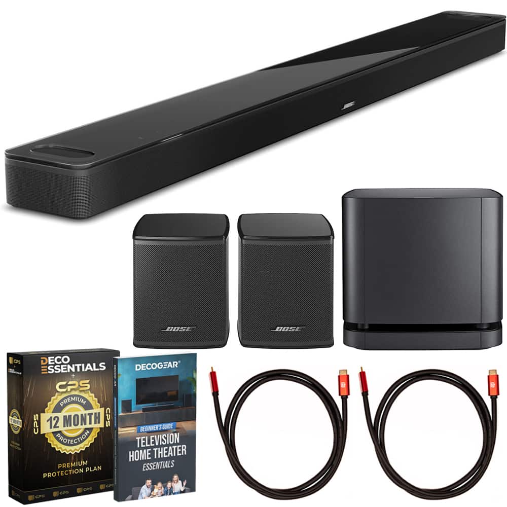 Smart Ultra Dolby Atmos Soundbar + Bose Bass Module 500 + Surround Sound System + 1-Year Extended Warranty Package - Black