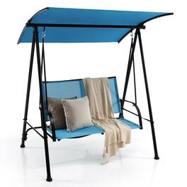 Costway - 2-Seat Patio Swing Porch Swing with Adjustable Canopy for Garden - Blue