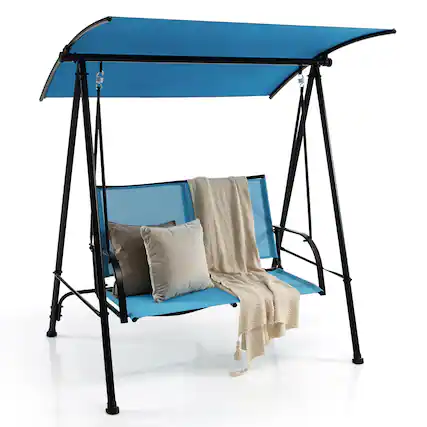 Front. Costway - Costway 2-Seat Patio Swing Porch Swing with Adjustable Canopy for Garden - Blue.