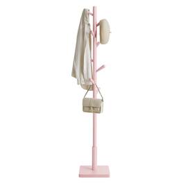 Songmics Home - Solid Wood Coat Rack, Free Standing Hall Coat Tree with 8 Hooks, 3 Height Options, for Coats, Hats, Bags, Purses - Jelly Pink
