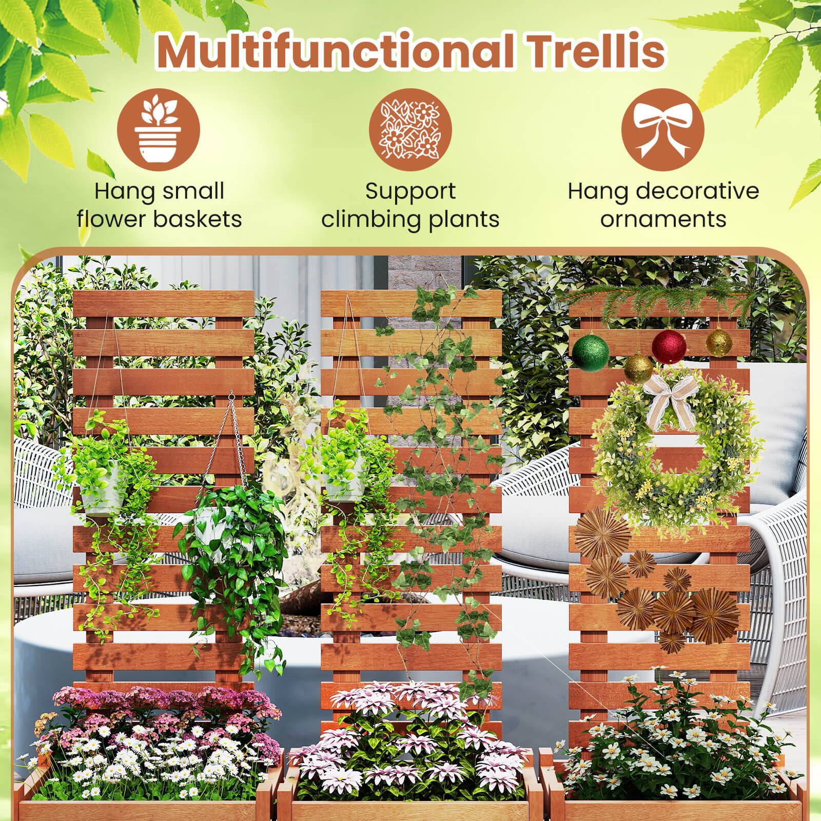 Multifunctional Trellis

- Hang small flower baskets
- Support climbing plants
- Hang decorative ornaments
