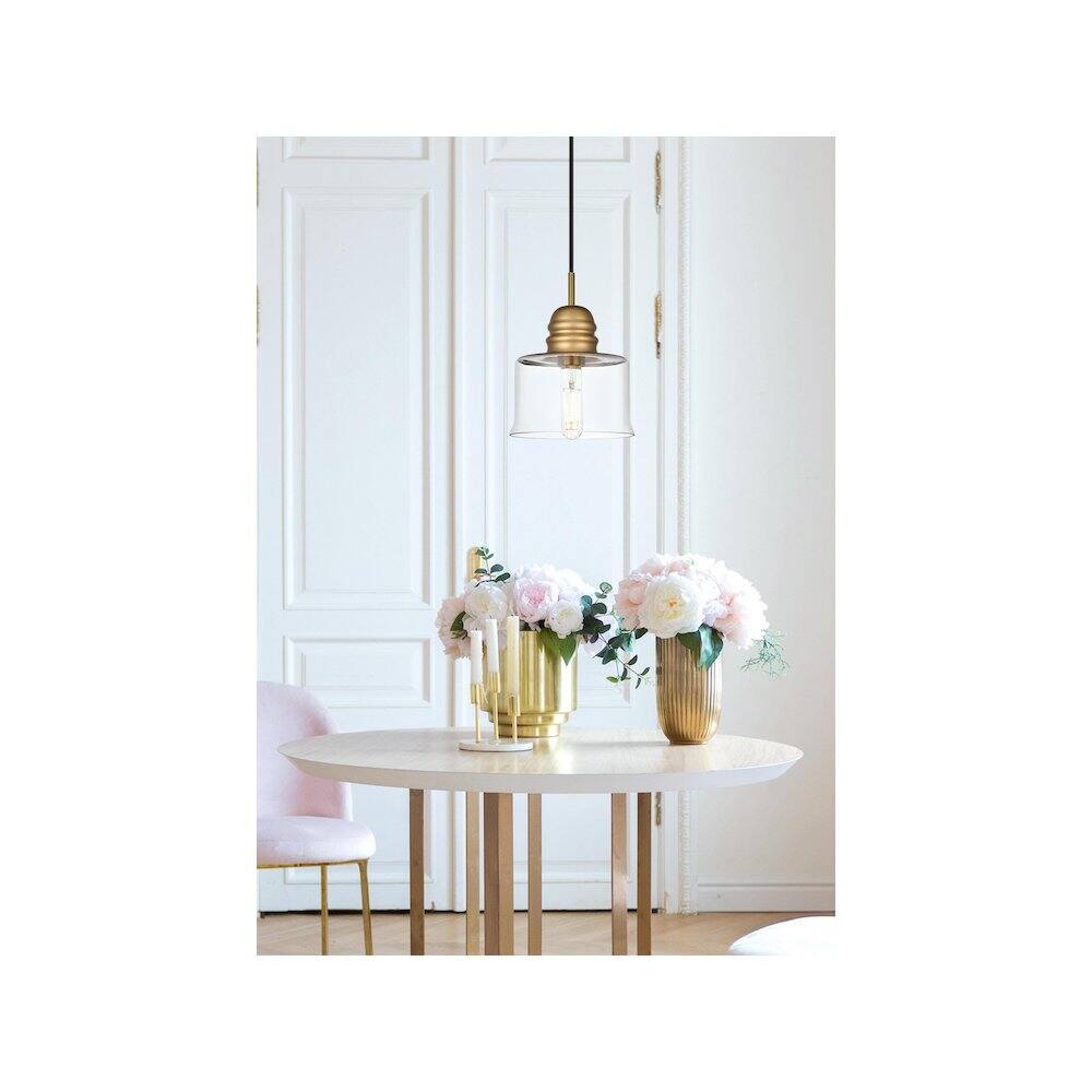 Alt View 2. Living District - Kenna 6.5 Inch Pendant Clear Shade in Satin Gold - Satin Gold And Clear.