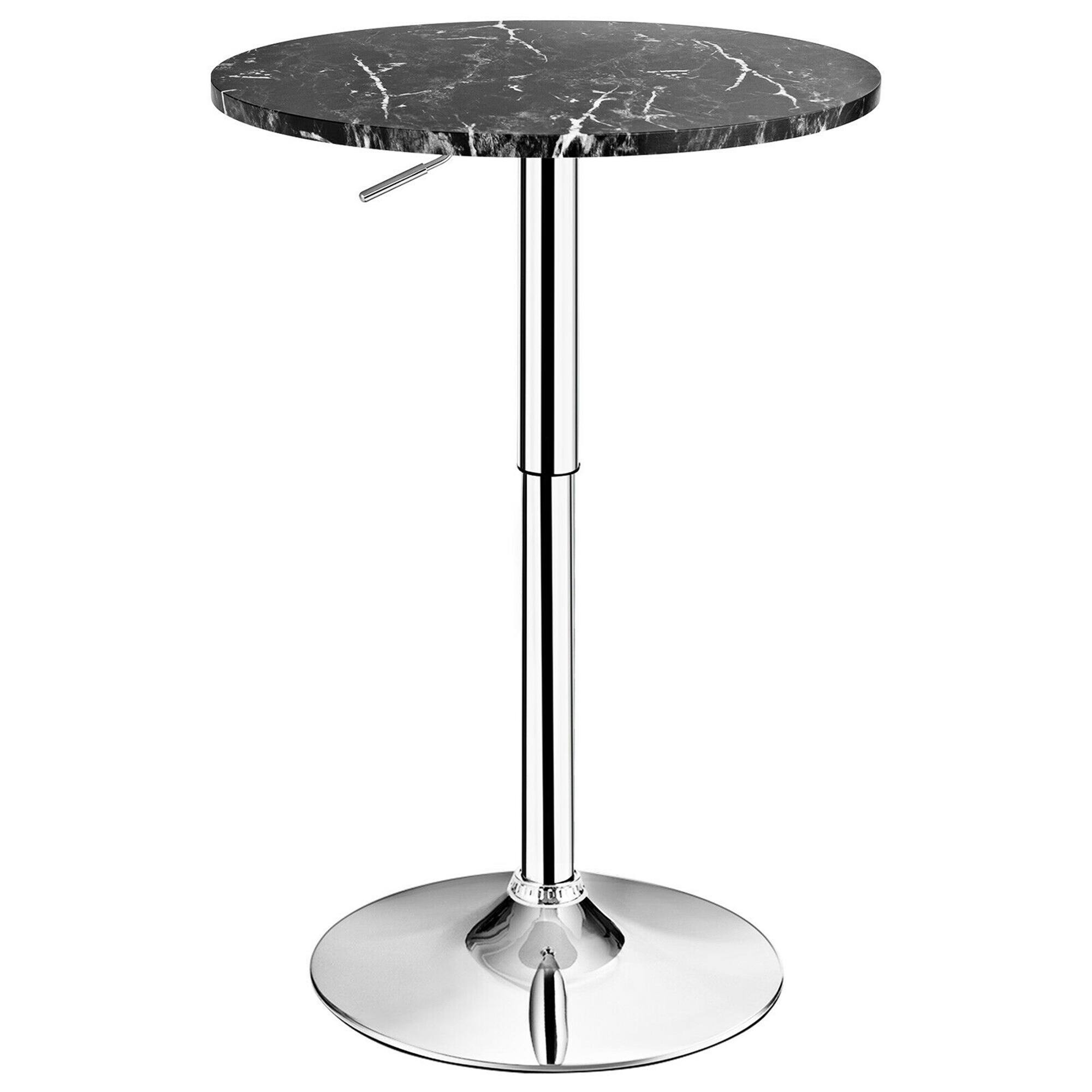 Gymax - Round Pub Table Swivel Adjustable Bar Table w/ Faux Marble Top - Black