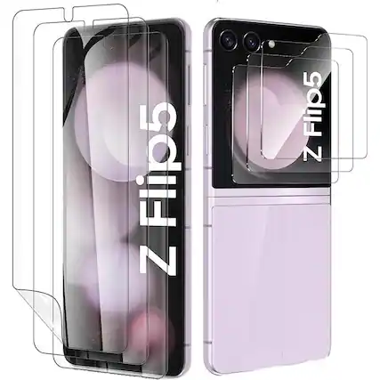 Angle. SaharaCase - ZeroDamage Ultra Strong+ Tempered Glass + Film Screen Protector for Samsung Galaxy Z Flip5 (2-Pack) - Clear.