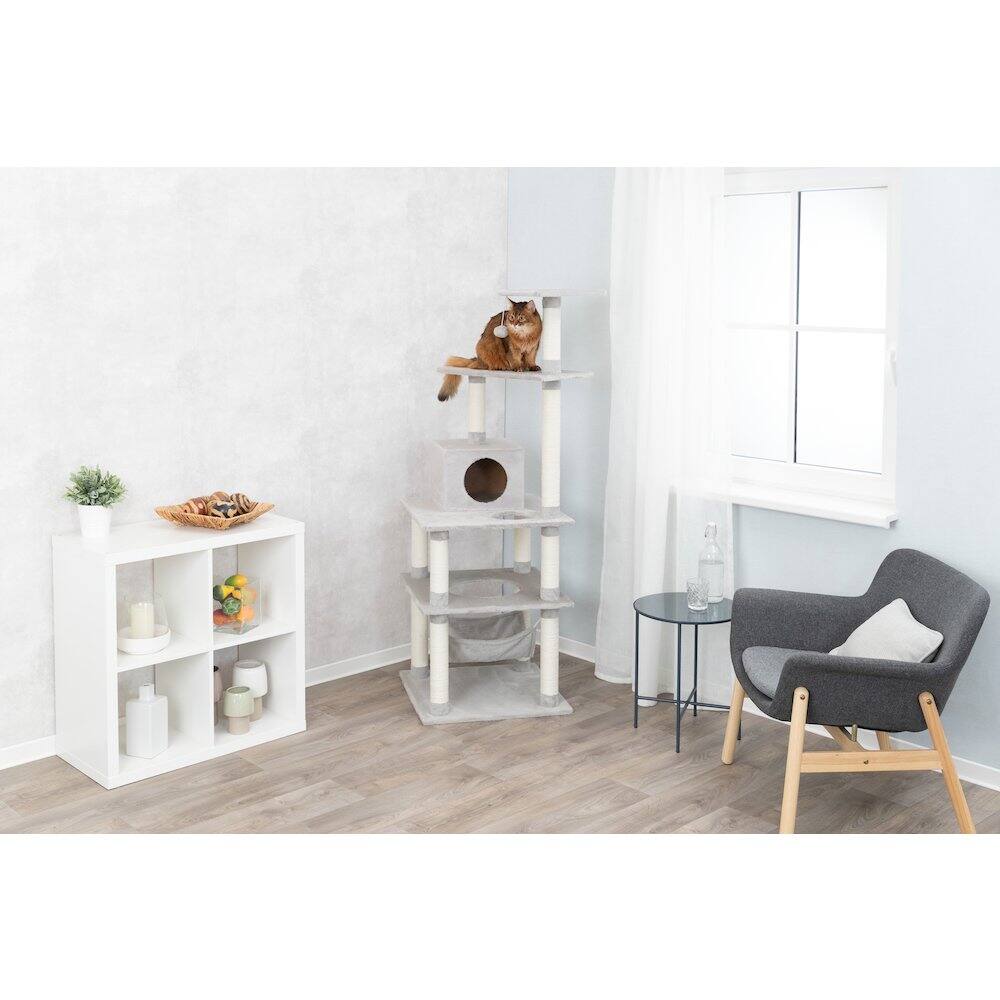 Angle. TRIXIE - Abby Plush 4-Level Cat Tree with Sisal Scratching Posts Condo & Cat Toy - Gray.