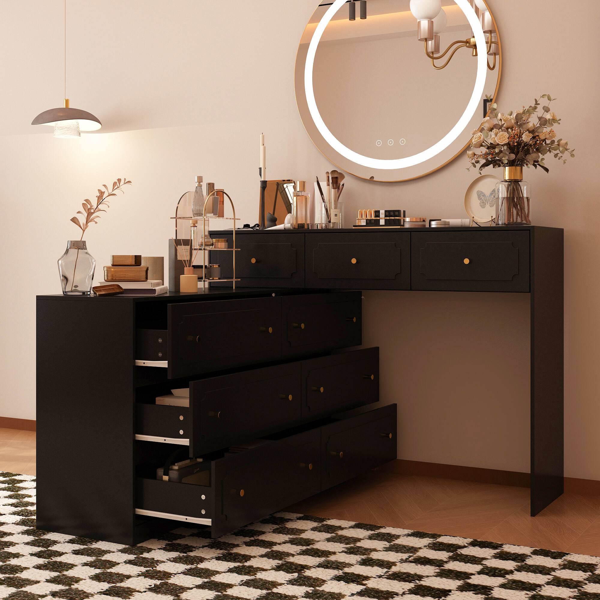 Alt View 5. Famapy - Famapy Transformable Multi - Drawer Dresser: Vanity & Storage All - in - One - Black.