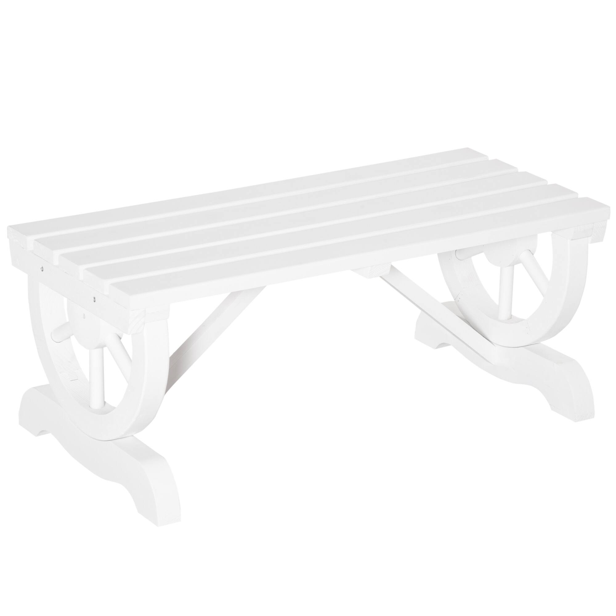 Front. Outsunny - 2-Person Wooden Garden Bench, Outdoor Wagon Wheel Porch Bench for Backyard Garden, Support 550 LBS - White.