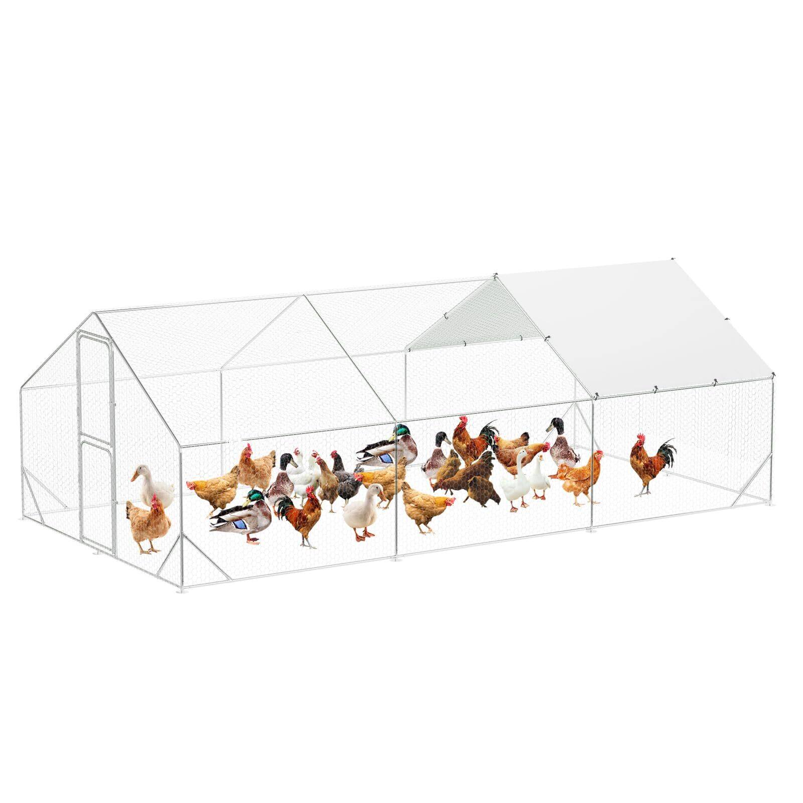 Front. Babevy - Large Walk-in Chicken Coop with Run, Metal Poultry Cage with Double Doors & Cover, Outdoor Yard Farm Enclosure.