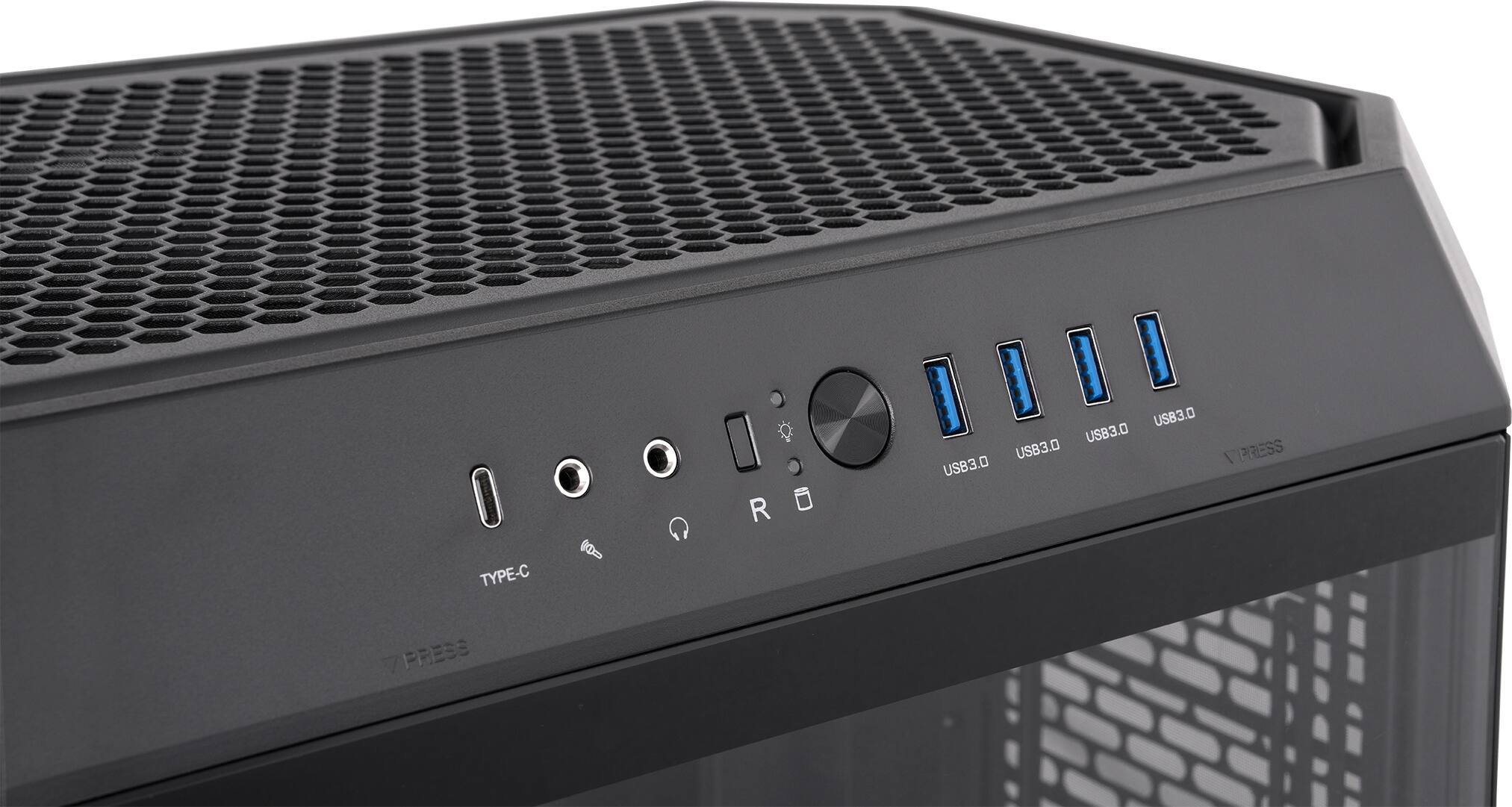 The text on the image reads "USB3.0 USB3.0 USB3.0 USB3.0 USB3.0 / PRESS TYPE-C PRESS." This text is likely related to the USB ports on the computer, indicating that there are four USB 3.0 ports available for use. The instructions to press the type-C button may be related to a specific function or feature of the computer.