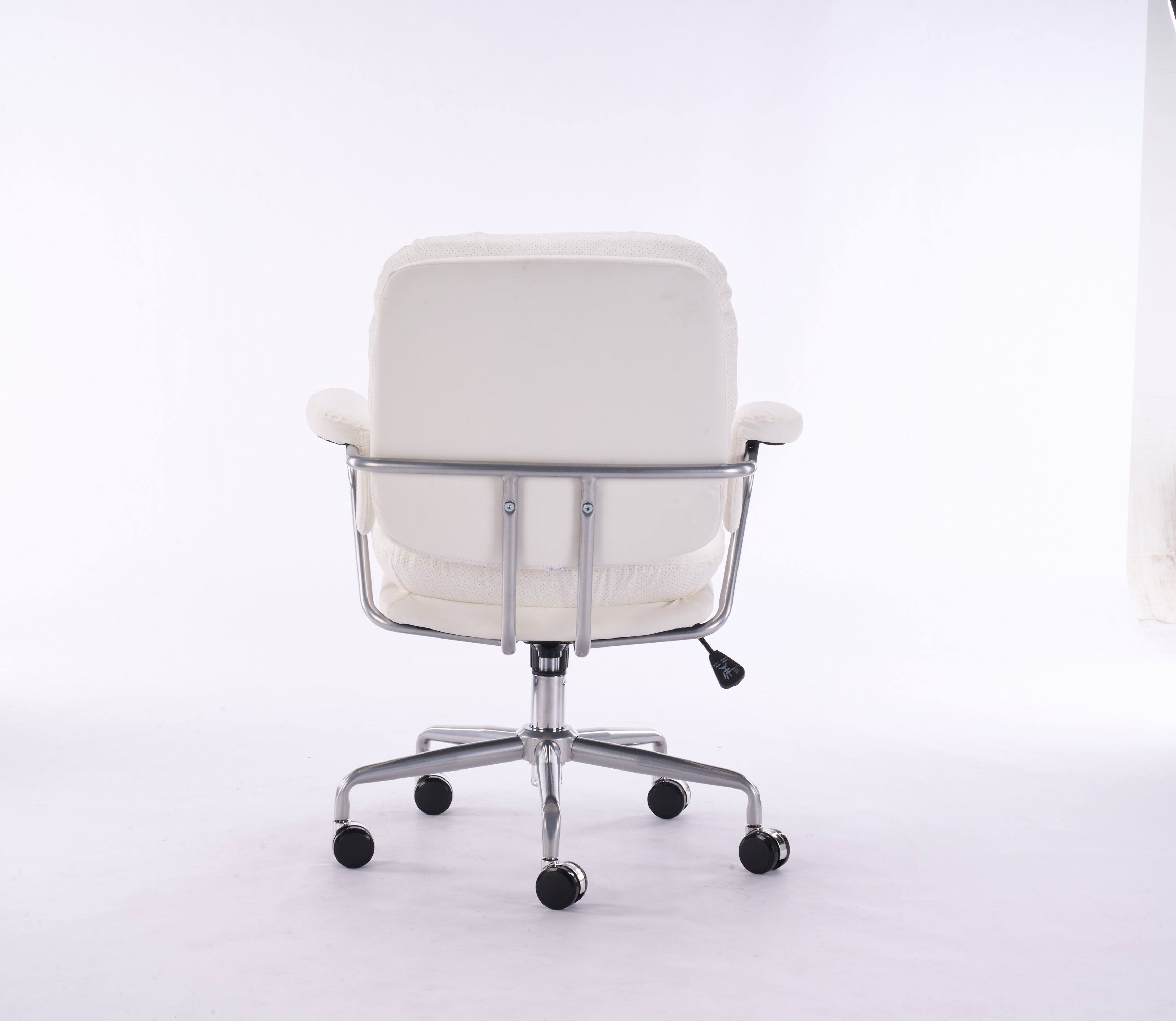 Alt View 2. TinyHomie - Ergonomic White Leather Office Chair with 360° Swivel Adjustable Height Reclining Backrest and Breathable Seat - Beige.