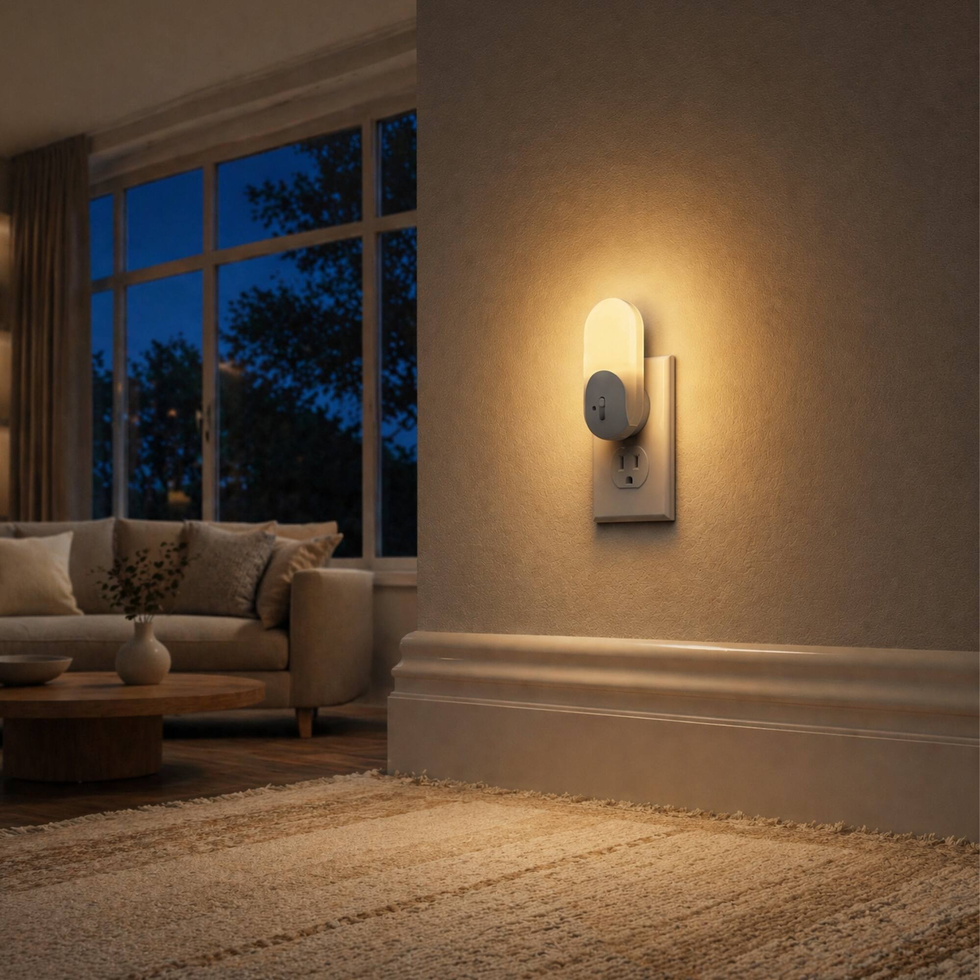 Back. Jandcase - JANDCASE 2-Pack 0.3W  Plug-in Night Light, 3000K Warm Glow, Oval/Racetrack Design,  10-100%, Dusk-to-Dawn Sensor - White.