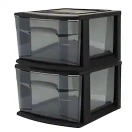 Homz - Plastic 1 Drawer Medium Storage Cart, Black Frame with Smoke Drawer, 2 Pack - Black frame with smoke tint drawer