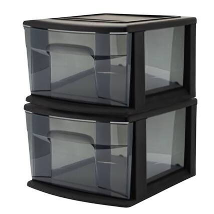 Front. Homz - Homz Plastic 1 Drawer Medium Storage Cart, Black Frame with Smoke Drawer, 2 Pack - Black frame with smoke tint drawer.