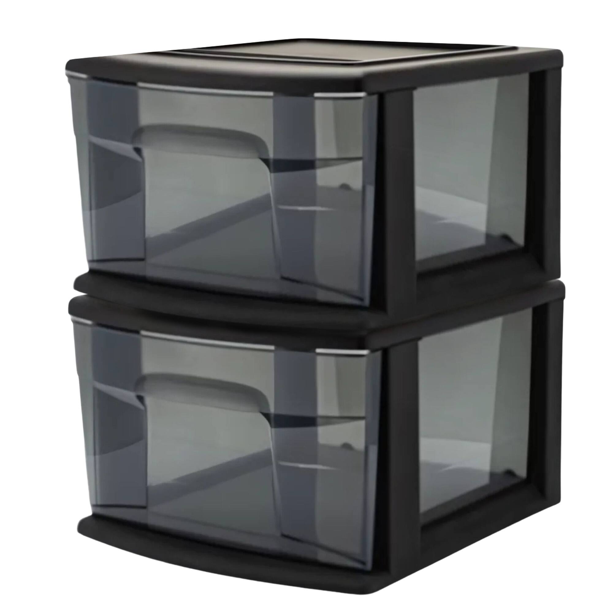 Homz - Plastic 1 Drawer Medium Storage Cart, Black Frame with Smoke Drawer, 2 Pack - Black frame with smoke tint drawer