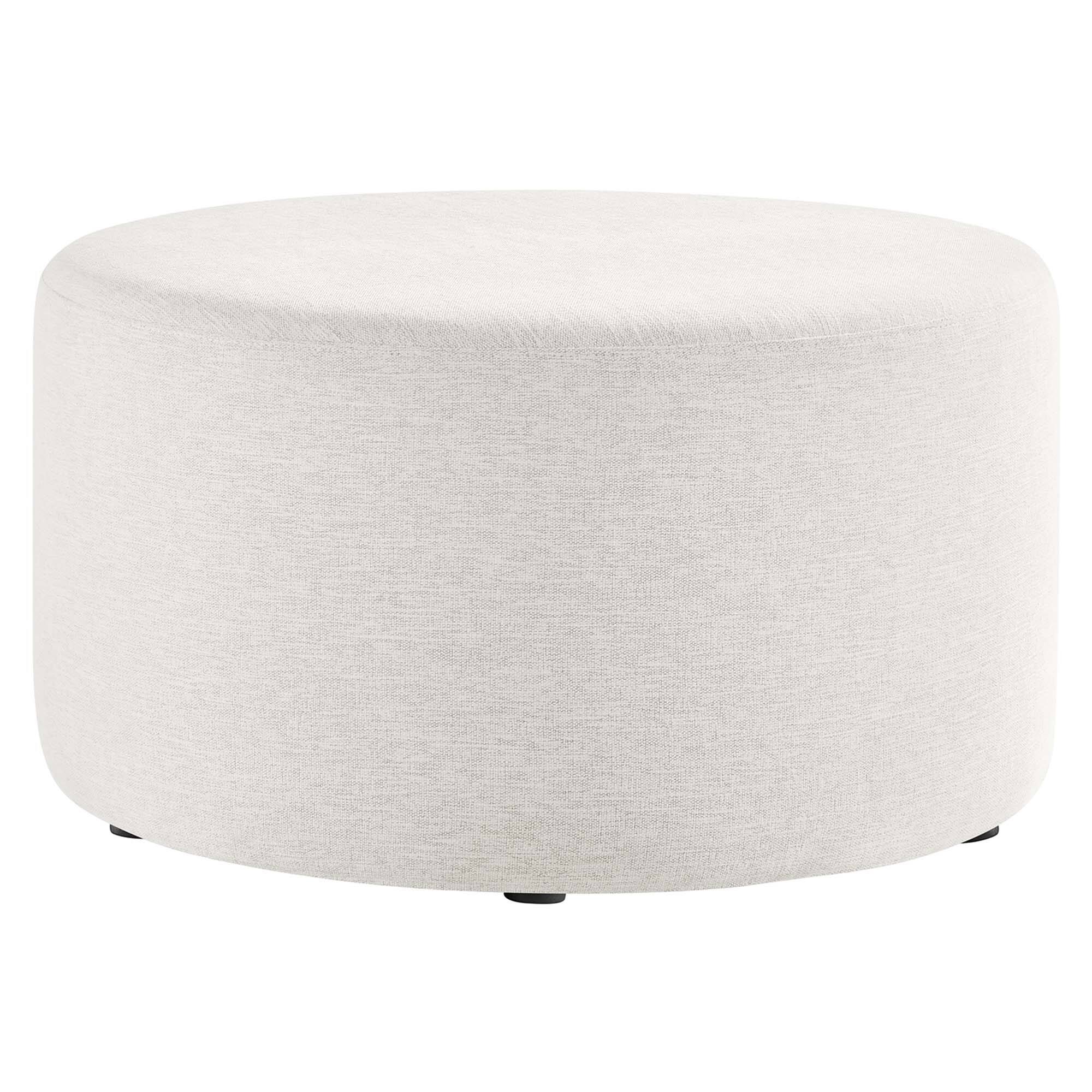 Angle. Modway - Callum Large 29" Round Woven Heathered Fabric Upholstered Ottoman by Modway - Heathered Weave Ivory.