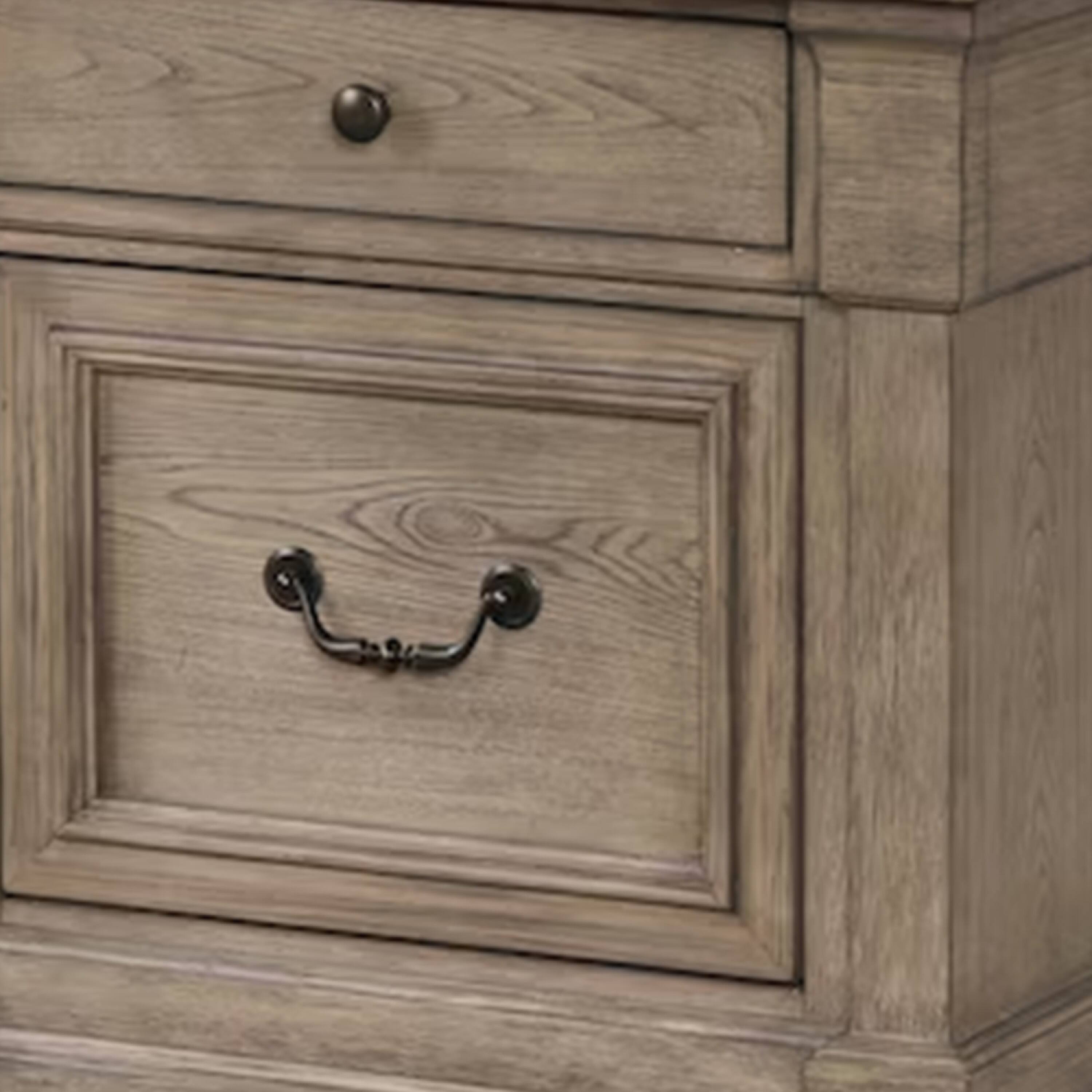 Alt View 2. Manhattan Lane - Roi Nightstand, 2 Drawers, Weathered Gray Solid Wood, 28 Inch - Gray, Dark Bronze.
