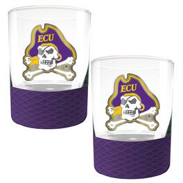 Great American Products - ECU Pirates 2-Pack 14oz. Rocks Glass Set with Silcone Grip - Purple