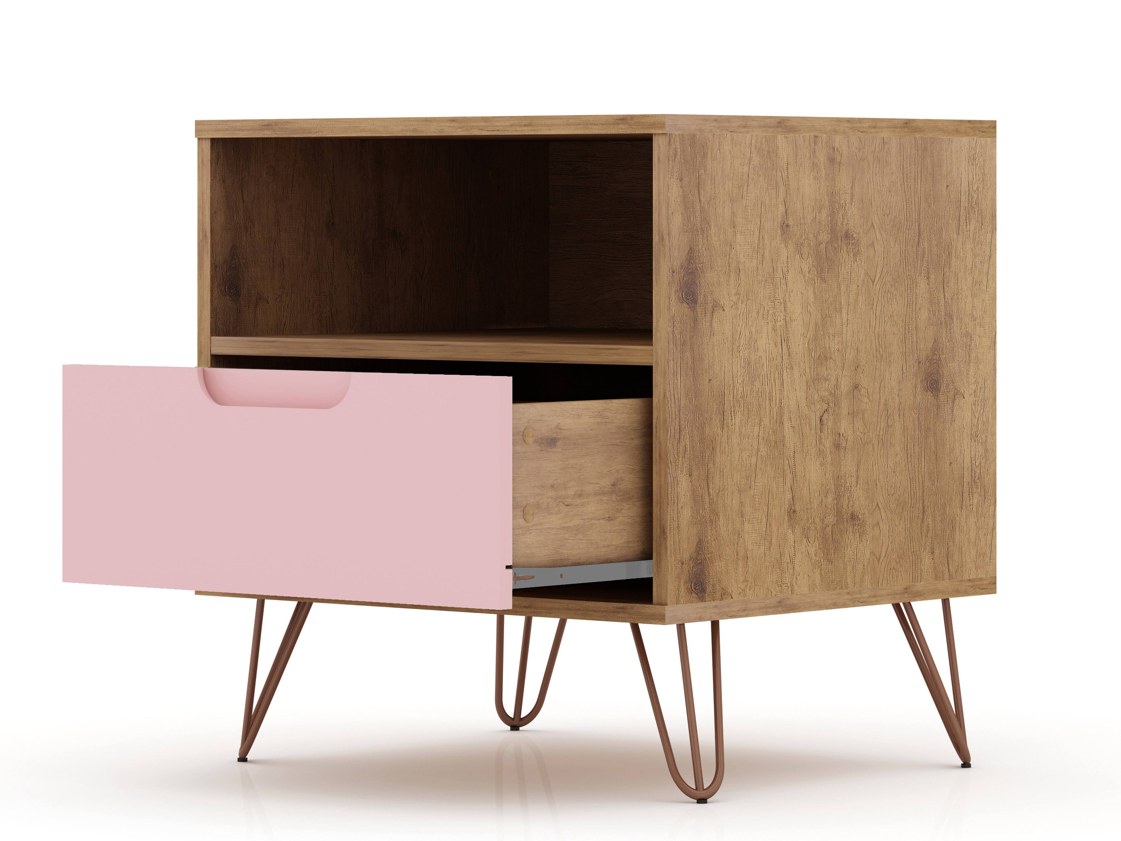 Back. Manhattan Comfort - Rockefeller Mid-Century Modern 20" Nightstand - Pink.
