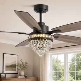 Siljoy - 52 Inch Farmhouse Crystal Cage Ceiling Fan Light with Black Adjustable Downrod Ideal for Living Room Dining Room Bedroom - Brown